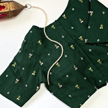Bottle Green Linen Cotton Embroidered Blouse