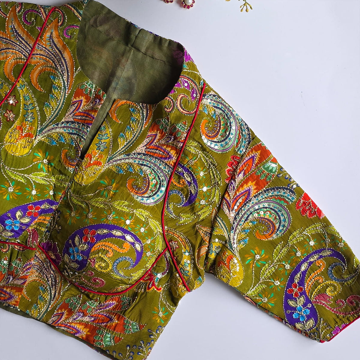 Kairi Mehndi Green Floral Blouse