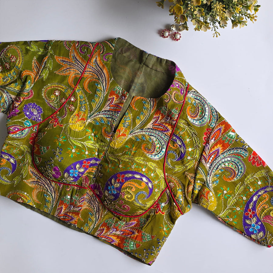 Kairi Mehndi Green Floral Blouse