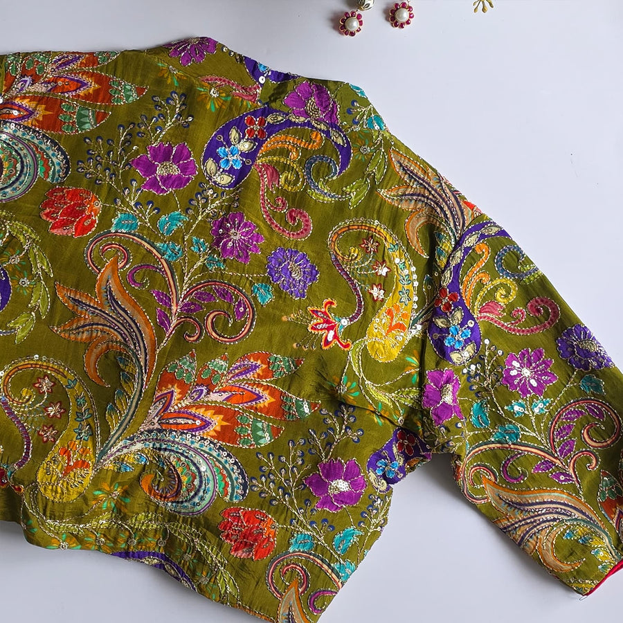 Kairi Mehndi Green Floral Blouse