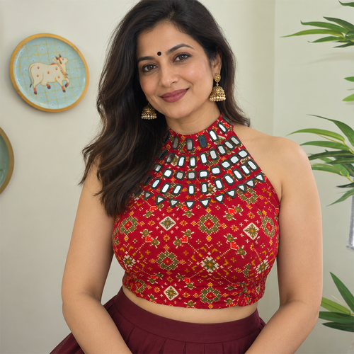 Red Mirror Halter Blouse