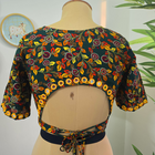 Bottle Green Floral Self Adjustable Blouse with Sleeves