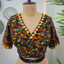 Bottle Green Floral Self Adjustable Blouse with Sleeves