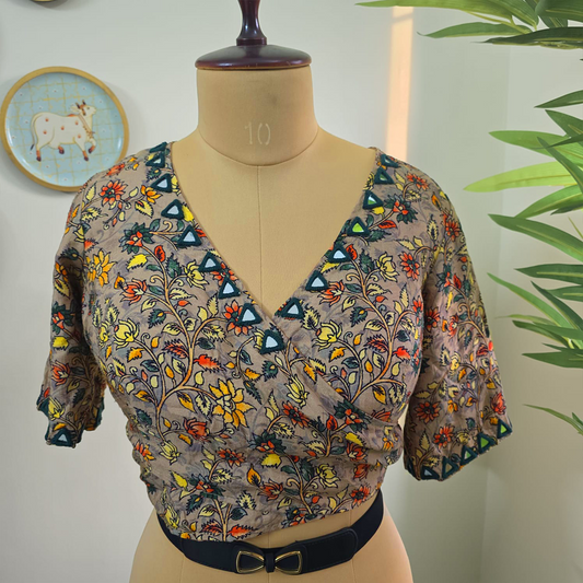Peach Floral Self Adjustable Blouse with Sleeves