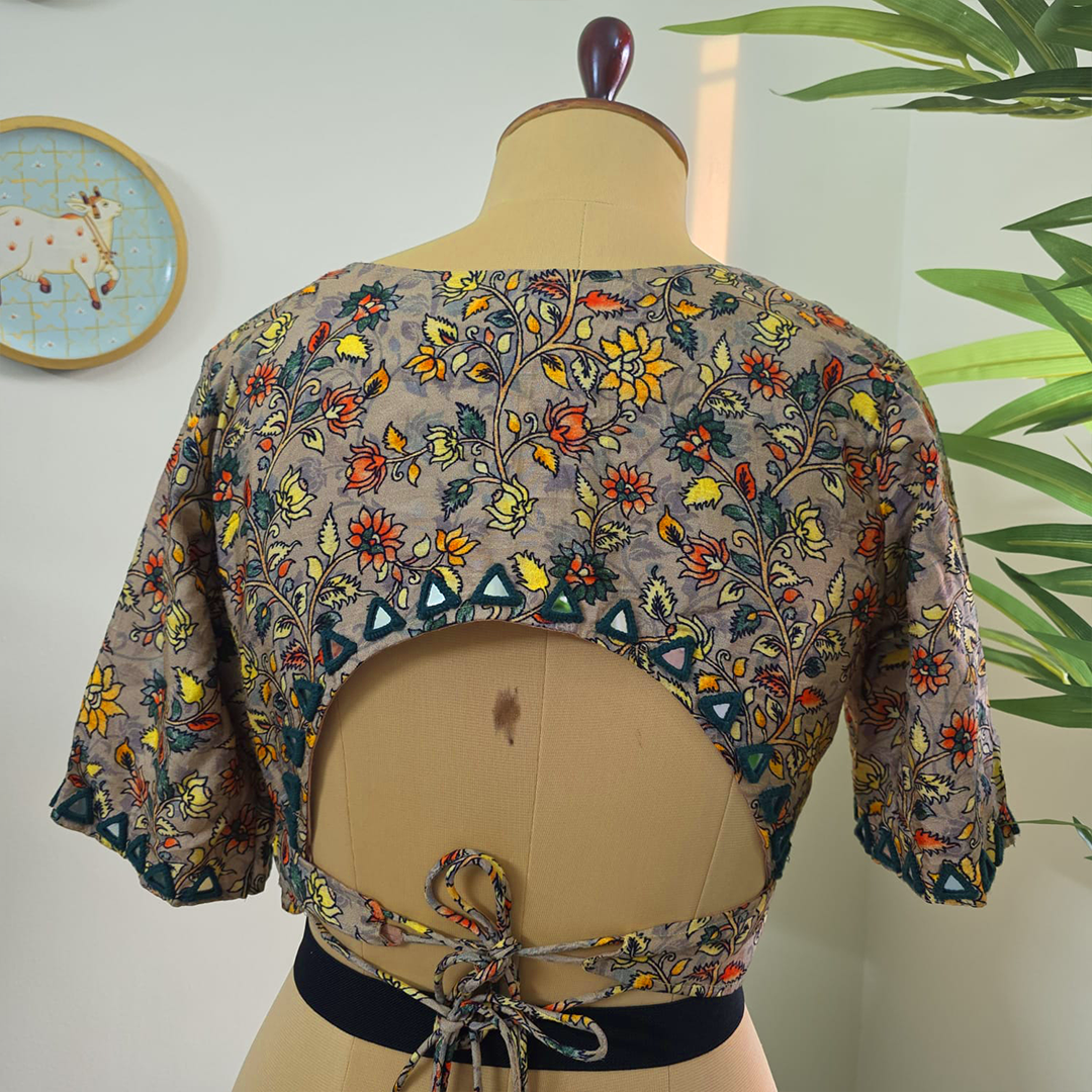 Peach Floral Self Adjustable Blouse with Sleeves