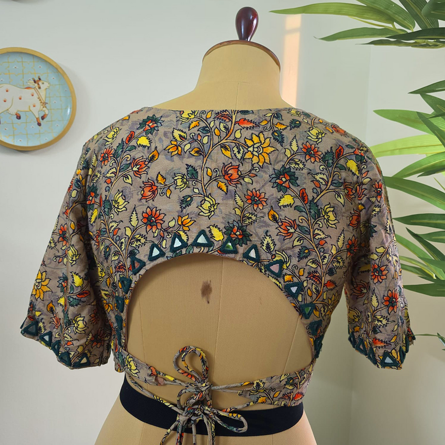 Peach Floral Self Adjustable Blouse with Sleeves