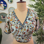 Off White Floral Self Adjustable Blouse with Sleeves