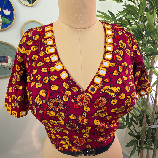 Sindoori Floral Self Adjustable Blouse with Sleeves