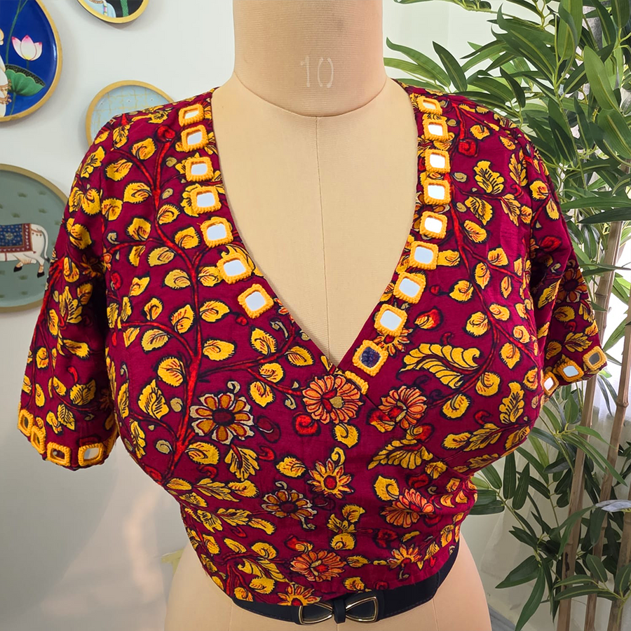 Sindoori Floral Self Adjustable Blouse with Sleeves
