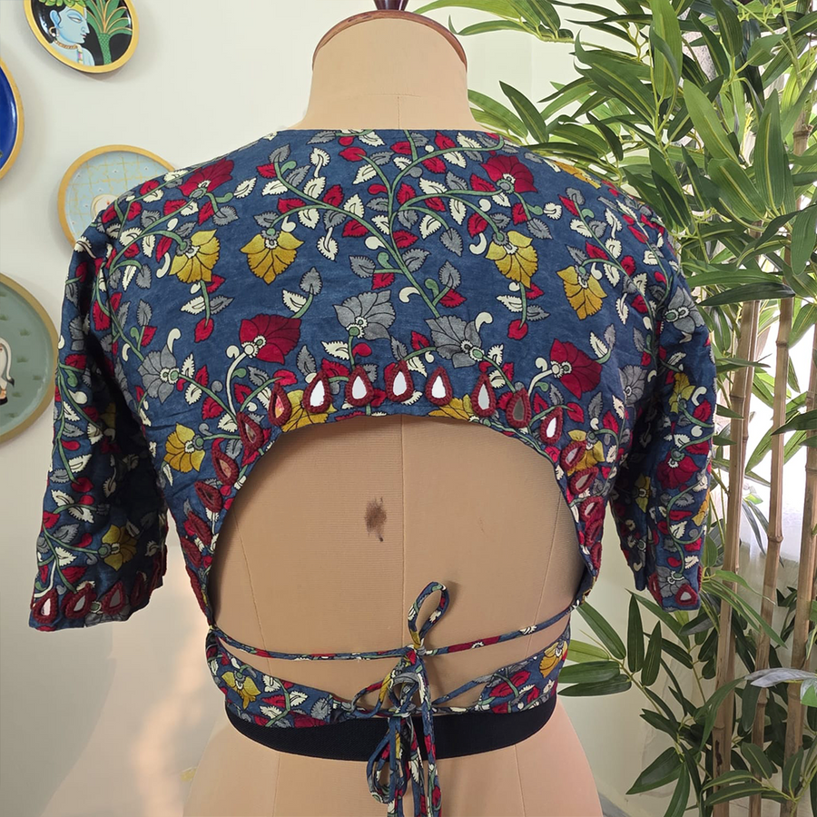 Grey Floral Self Adjustable Blouse with Sleeves